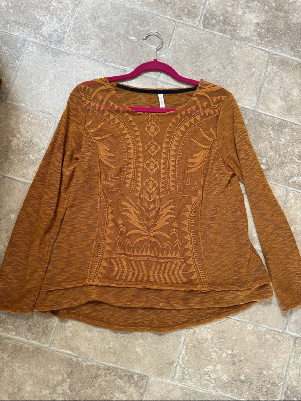 Xhilaration Rust Embroidered Long-Sleeve Tee
